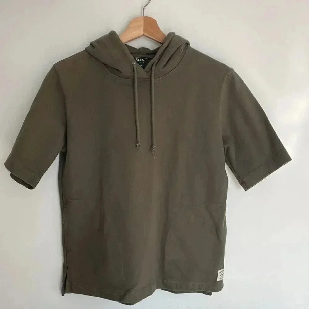 Roots | Green Short Sleeve  Fleece Sweatshirt Hoodie Top